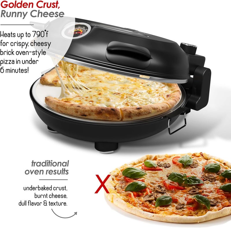 EATEX Electric Pizza Oven Indoor, 12 Inch Countertop Pizza Oven, Portable Stone Pizza Oven, Heats up to 790°F for Crispy Crust, Pizza Maker Machine for Home – Black - Image 3